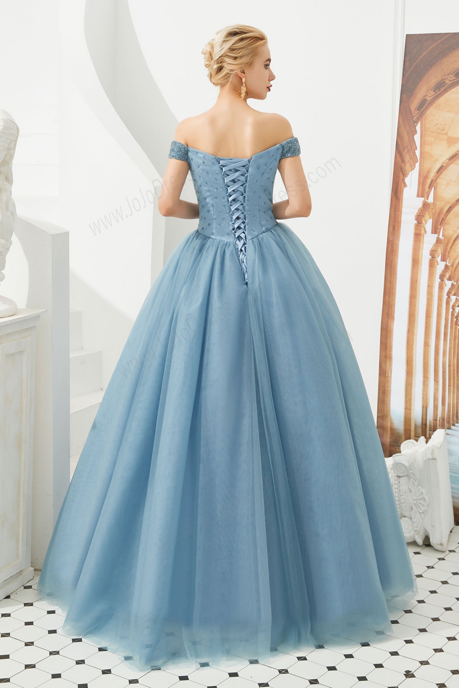 Dusty Blue Ball Gown Prom Evening Dress ...